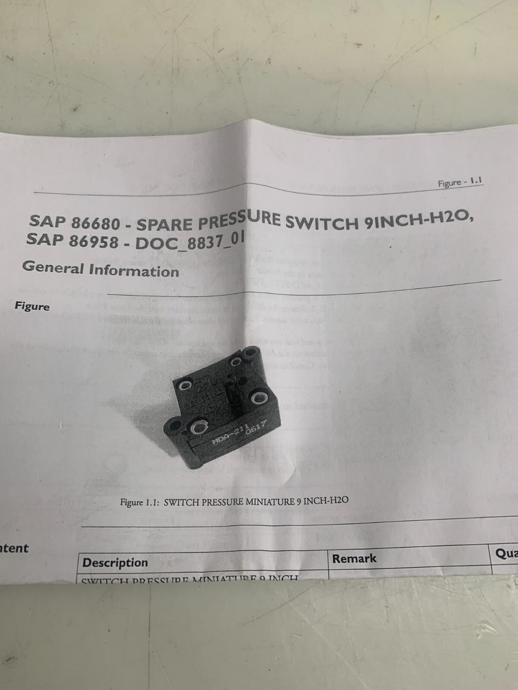 XEIKON   Spare Pressure Switch  9INCH-H20   86680