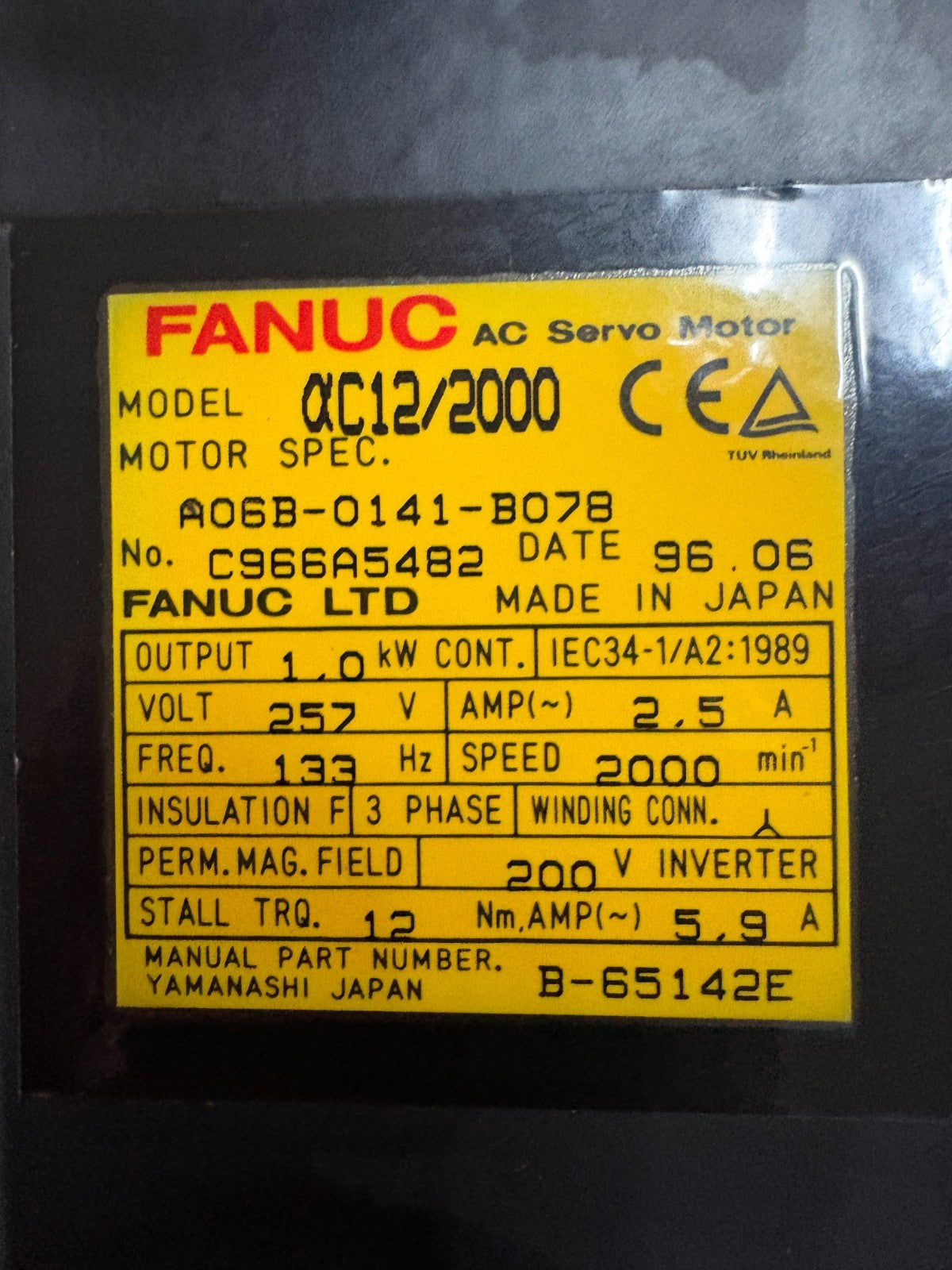 GE FANUC SERVO MOTOR C12/2000 A06B-0141-B078
