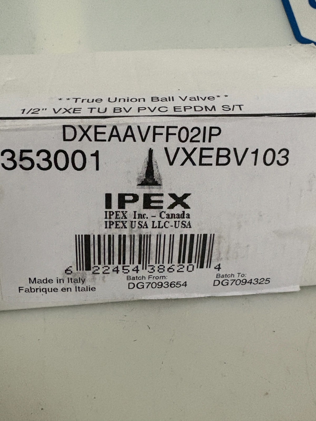 IPEX 1/2" TRUE UNION BALL VALVE 353001 VXEBV103