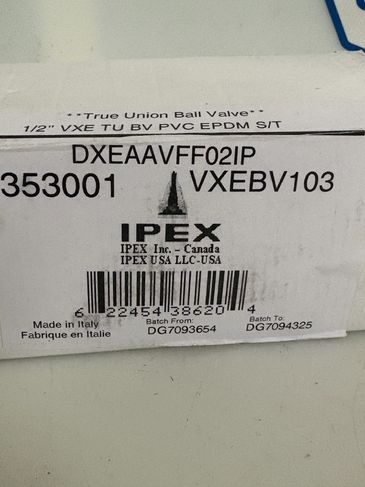 IPEX 1/2" TRUE UNION BALL VALVE 353001 VXEBV103