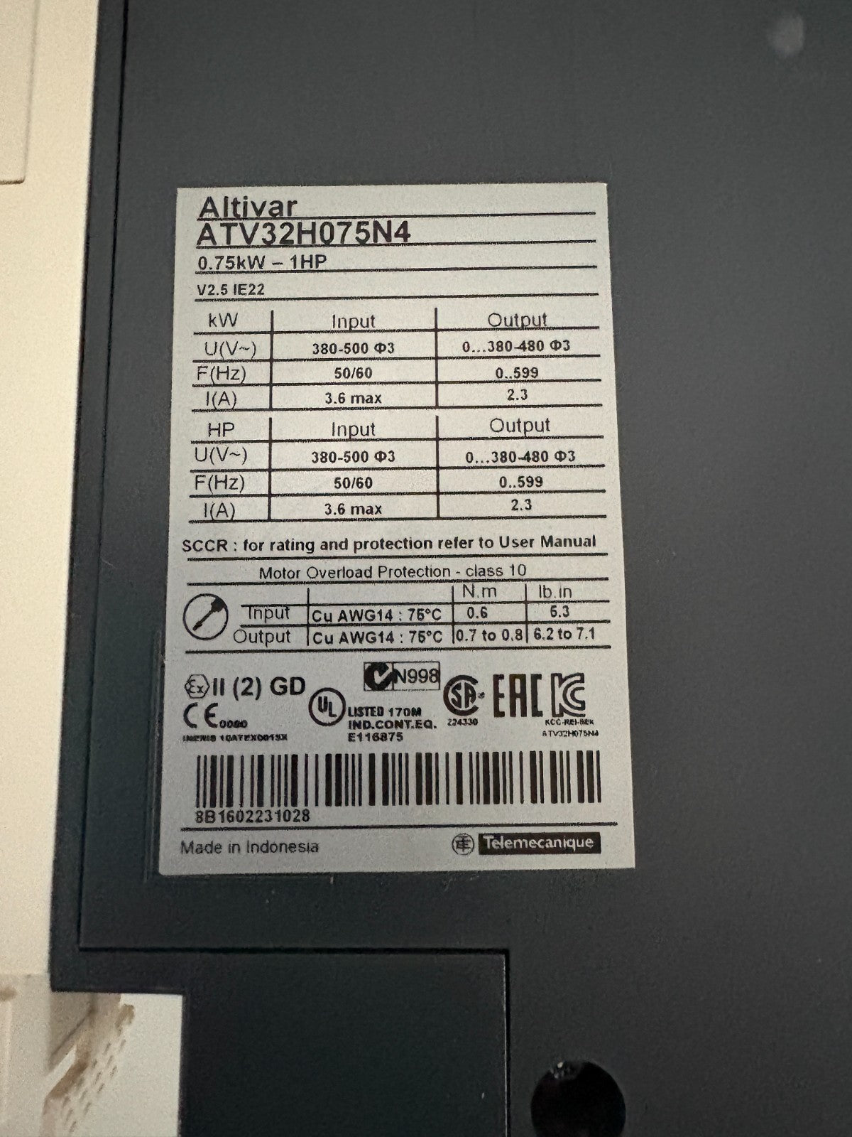 SCHNEIDER SERVO DRIVE ATV32H075N4 ALTIVAR 324