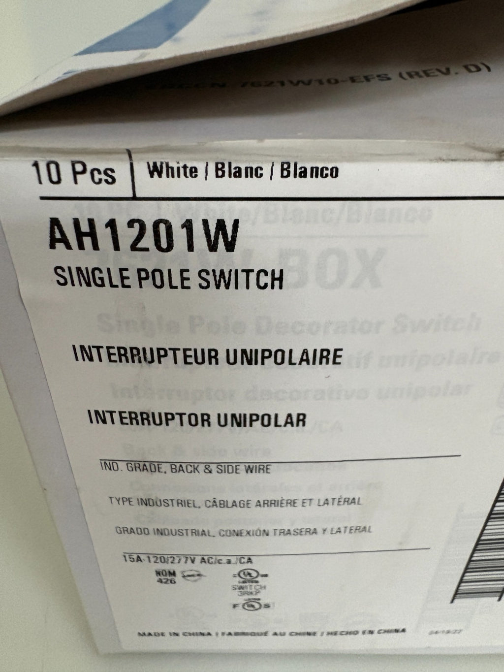 EATON UNIPOLAR INTERRUPTOR AH1201W BLUE 10 PER BOX2
