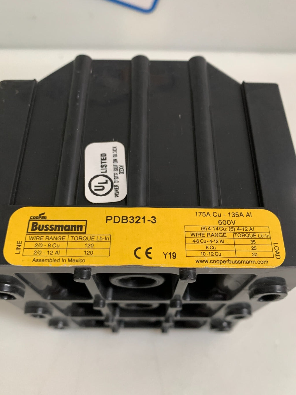 BUSSMAN BARRIER POWER DISTRIBUTION BLOCK 175 A 600V PDB321-31