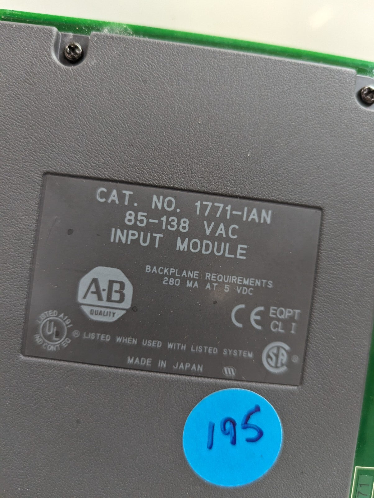 ALLEN BRADLEY 1771-IAN 85-138 VAC INPUT MODULE1