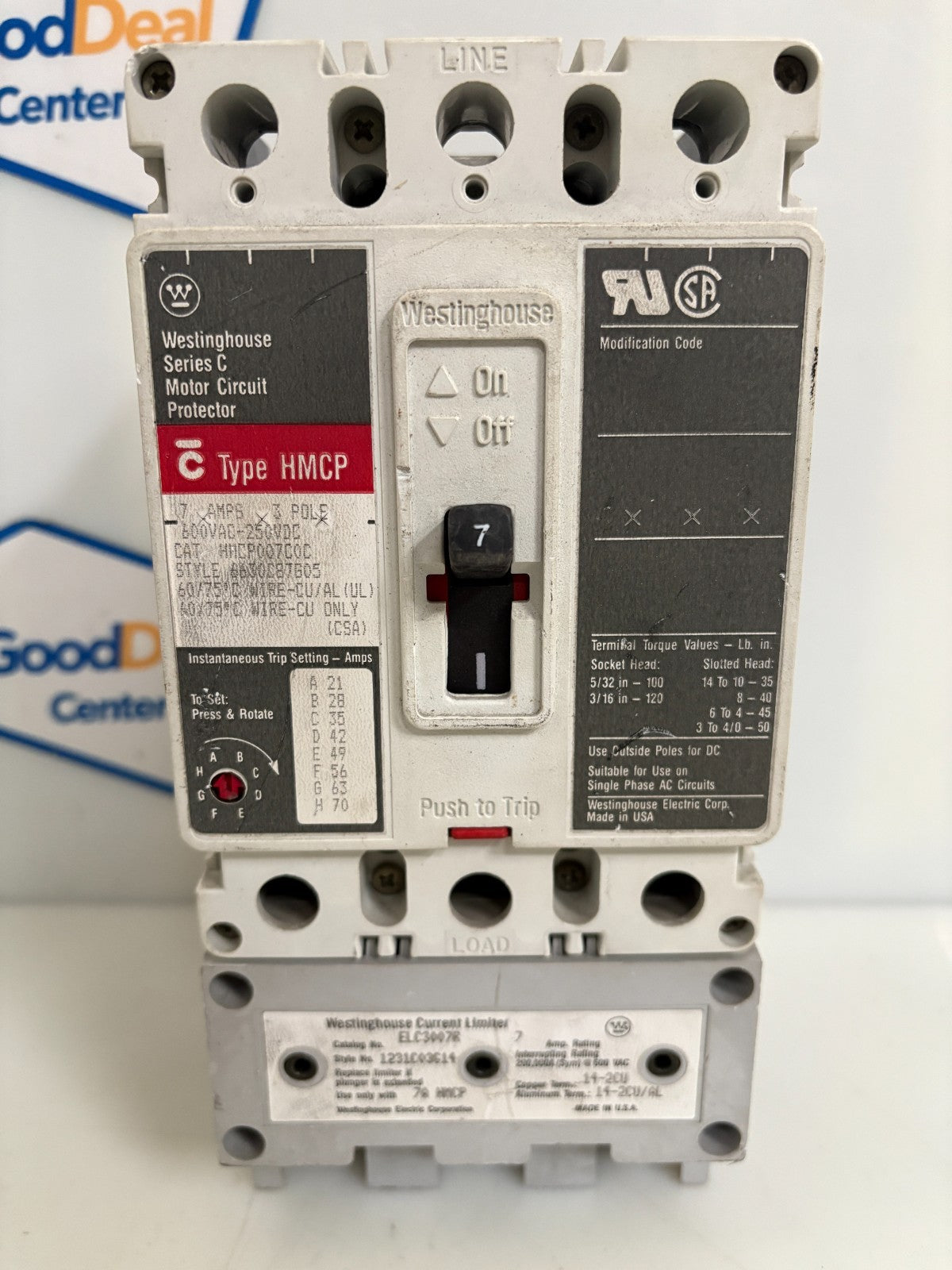 WESTINGHOUSE 7 AMP MOTOR CIRCUIT PROTECTOR HMCP007COC #6630D87B05