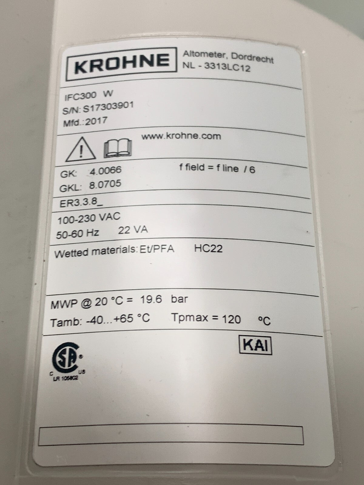 KROHNE FLOW CONVERTER IFC300 W NL-3313LC123