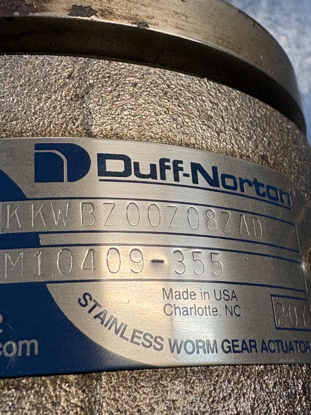 DUFF NORTON STAINLESS WORN GEAR ACTUATOR KKWB700708ZAD MODEL M10409-355