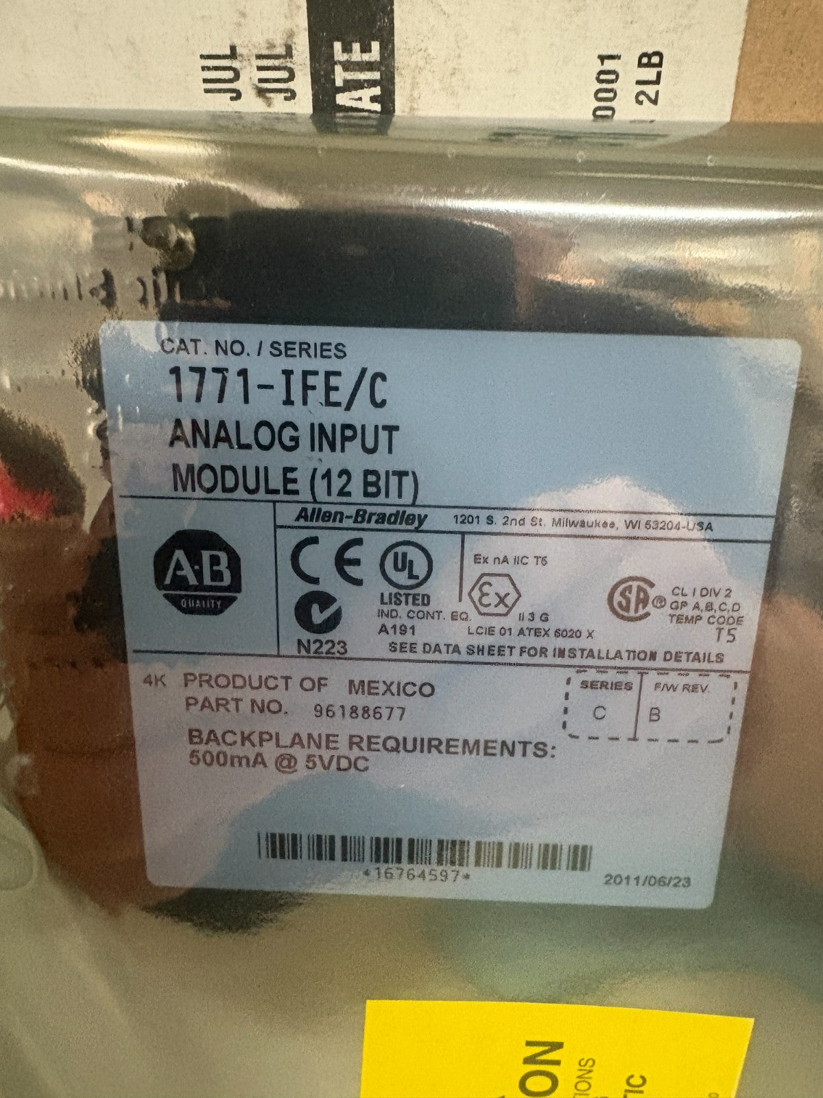 ALLEN BRADLEY ANALOG INPUT MODULE E1771 IFE/C1