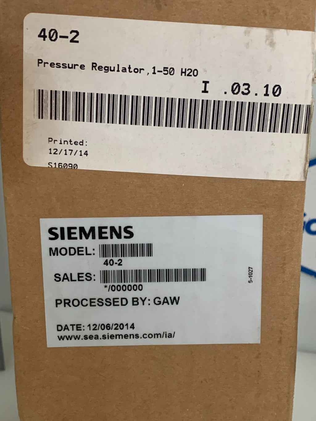 SIEMENS PRESSURE REGULATOR 1-50 H20 #40-2