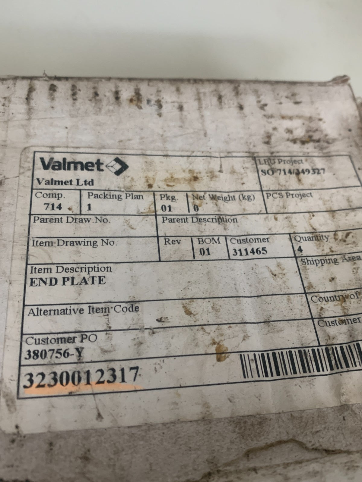 LOT OF 3 VALMET END PLATE #3230012317