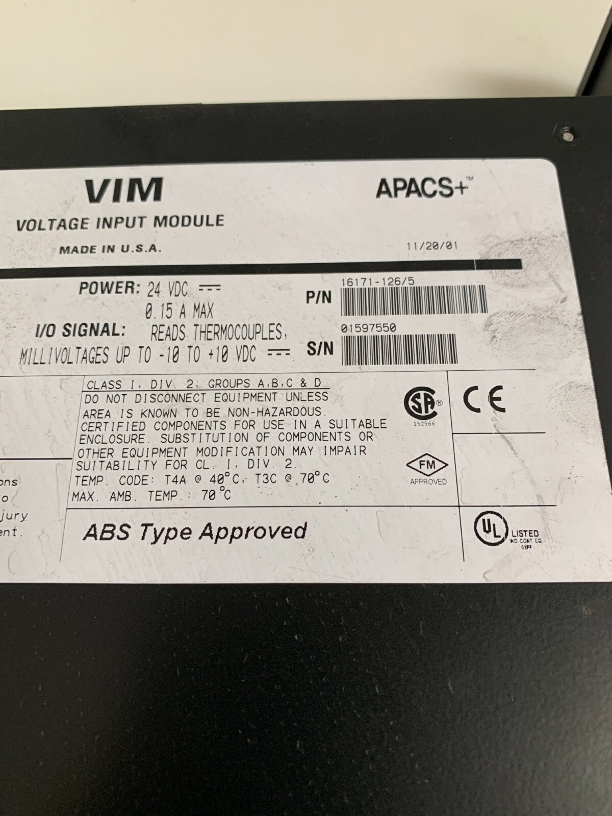 SIEMENS MOORE AVPACST VIM VOLTAGE INPUT MODULE 39 VIMCCN 16171-126/5
