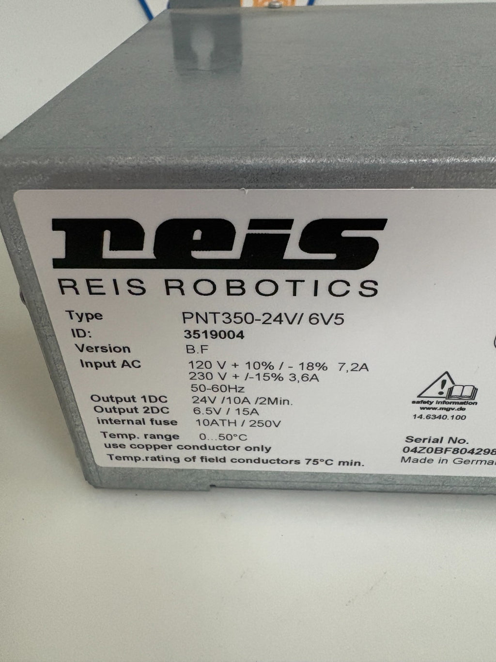 REIS ROBOTICS POWER SUPPLY CONTROLLER PNT350-24V6V5 ID#35190041