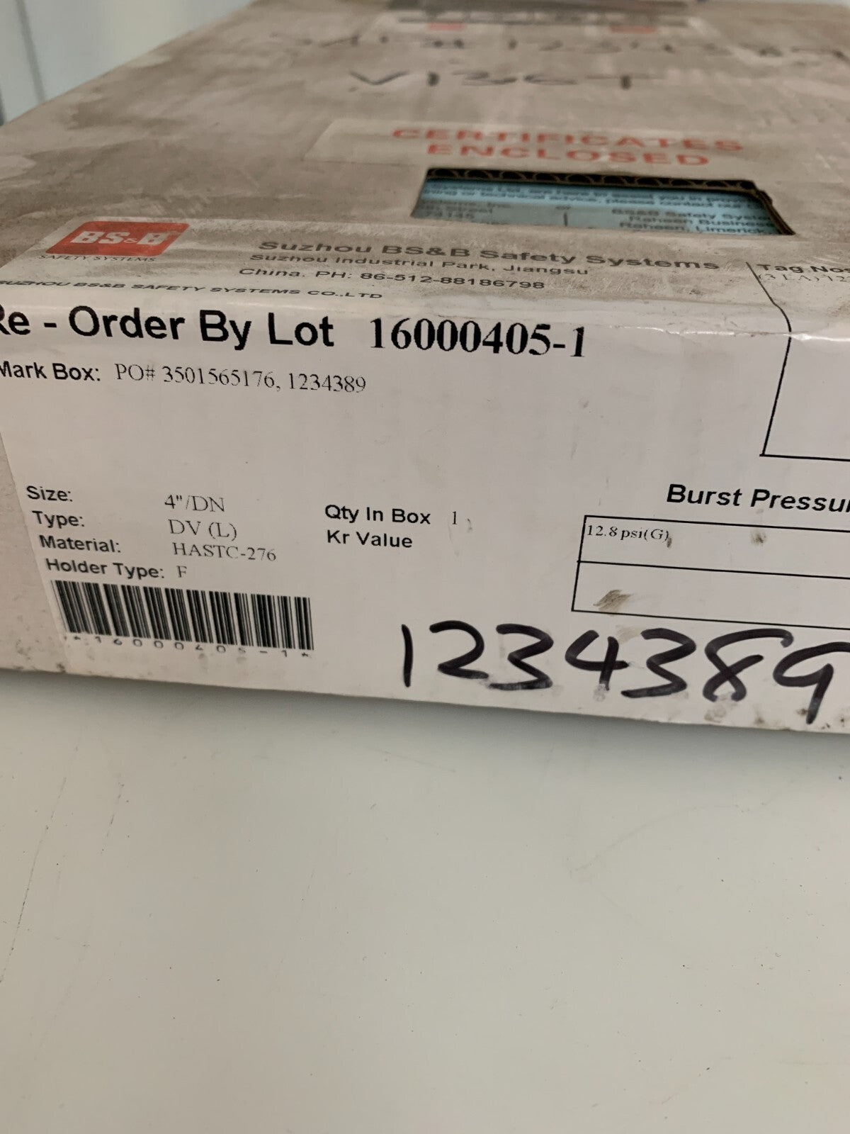 BS&B RUPTURE DISC 4" 12.8 PSI DV (L)