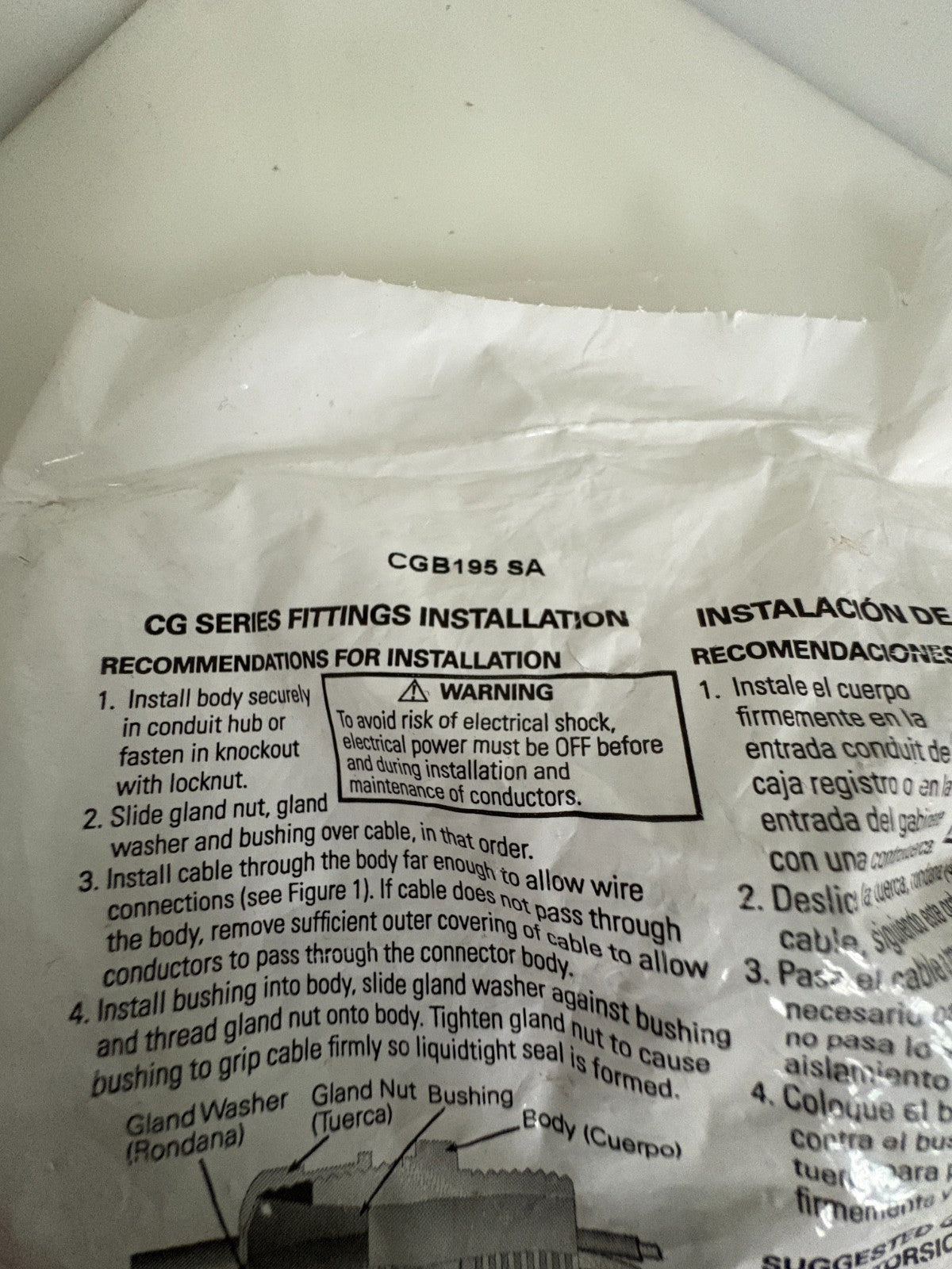 LOT OF 4 EATON NON ARMORED GLAND CONNECTOR CGB195-SA