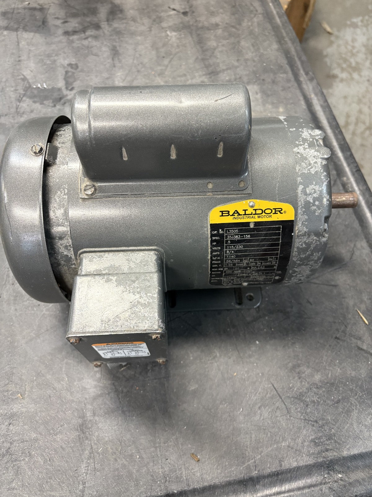 BALDOR MOTOR .5 HP 1140 RPM #L3505 SPEC 35J383-156