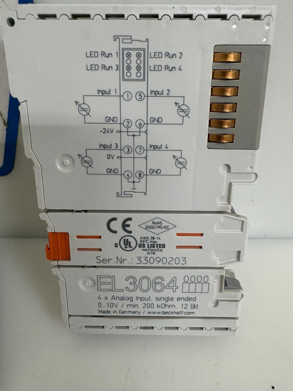 LOT OF 2 BECKHOFF 4X ANALOG INPUT SINGLE ENDED EL 3064
