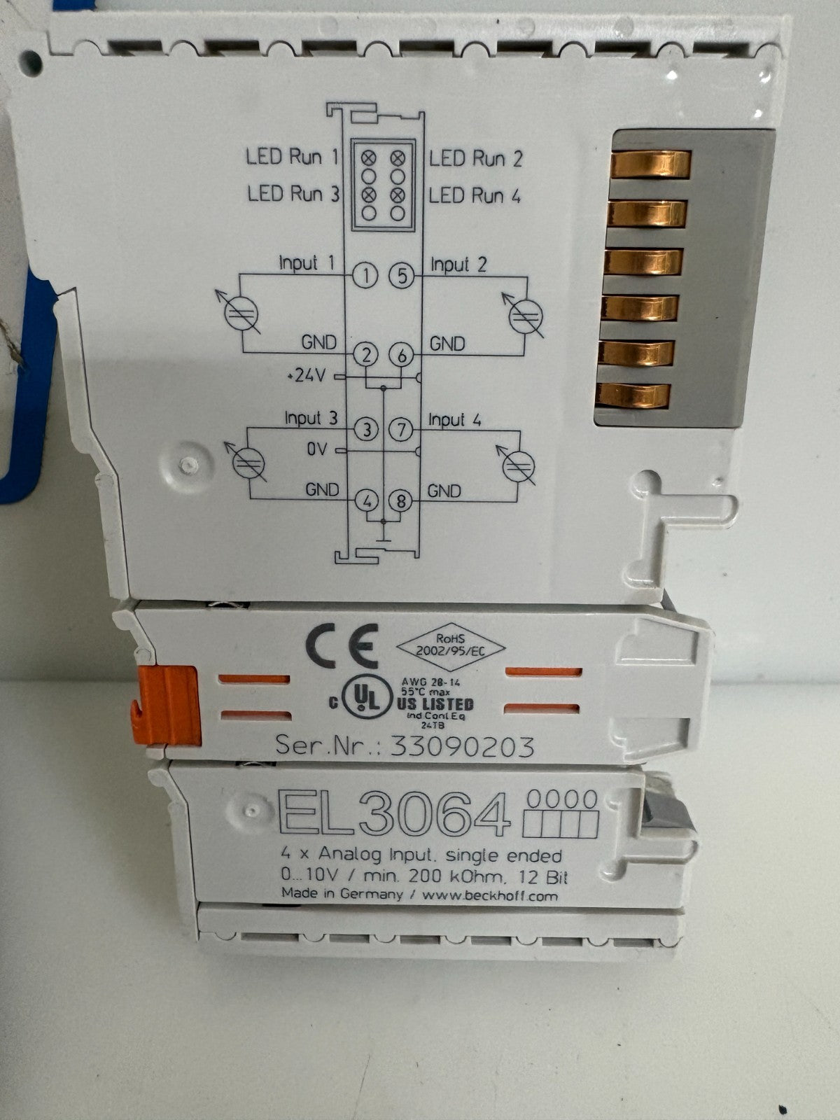 LOT OF 2 BECKHOFF 4X ANALOG INPUT SINGLE ENDED EL 3064