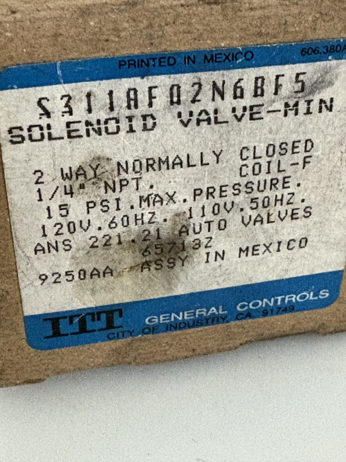 ITT GENERAL CONTROLS SOLENOID 2 WAY VALVE  S311AFA2N6BF53