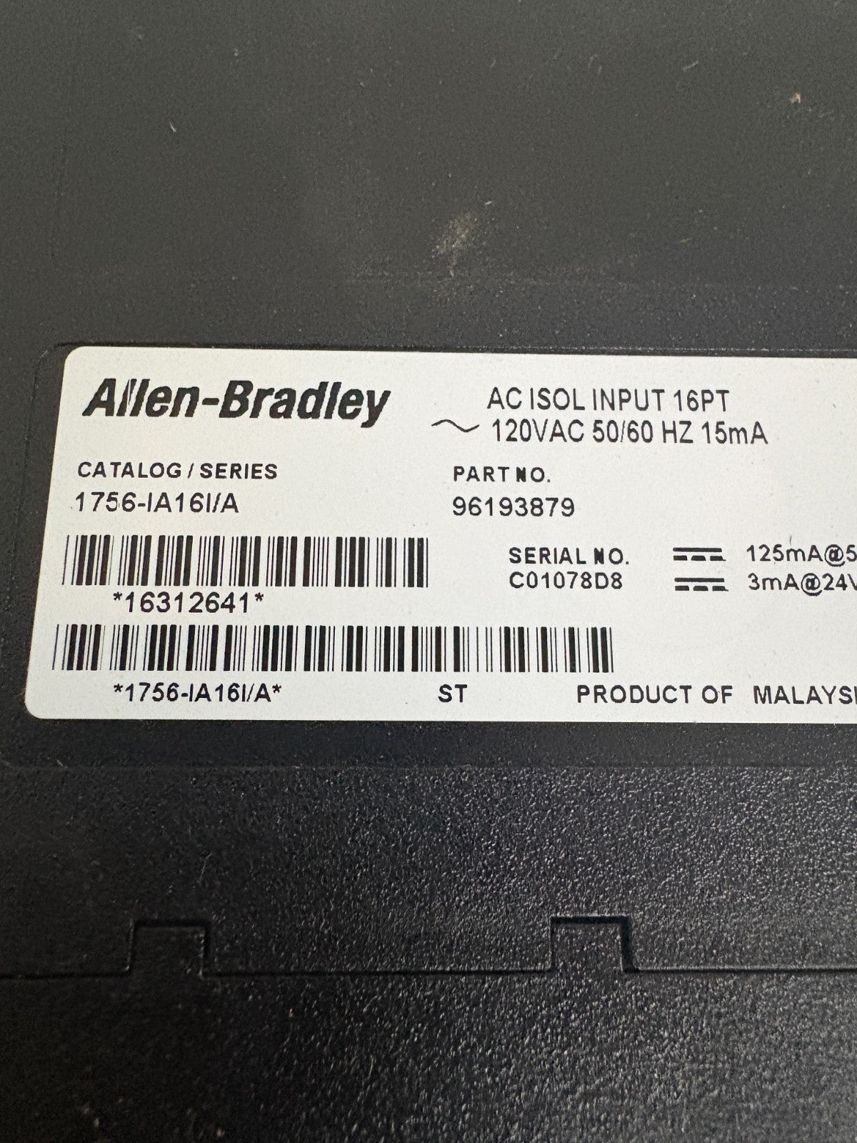 ALLEN BRADLEY CONTROL LOGIX INPUT MODULE 1756IA16I2