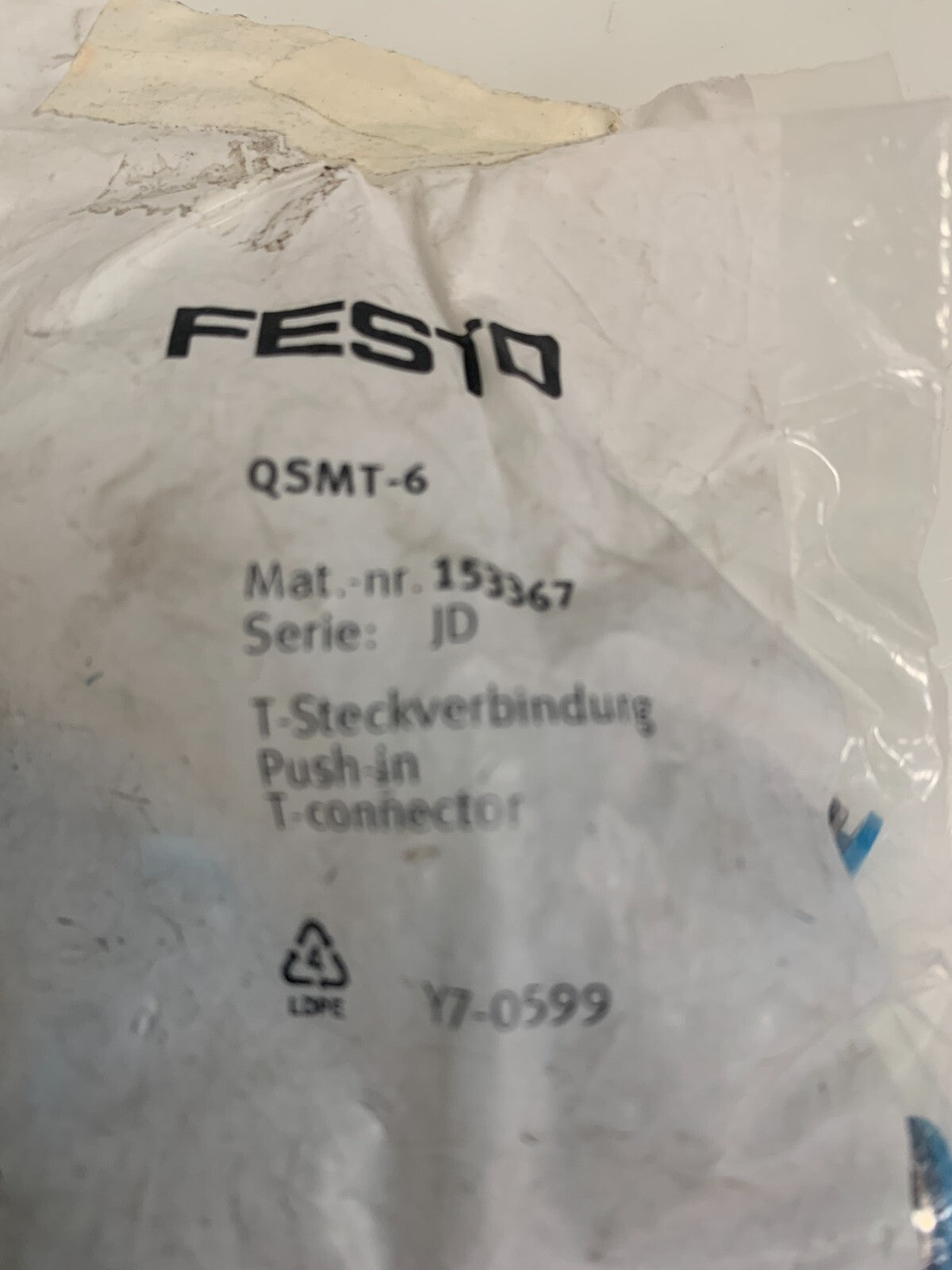 New 10 in bag Festo Push-in T-Connectors 153367 QSMT-61