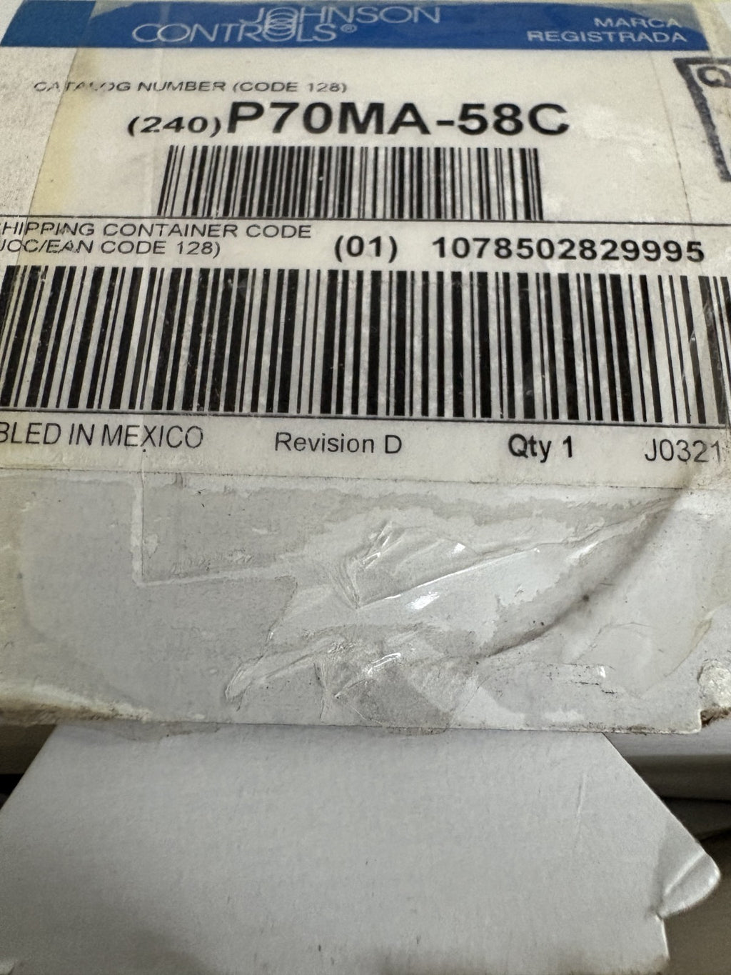 JOHNSON CONTROLS DUAL PRESSURE CONTROL P70MA-58C