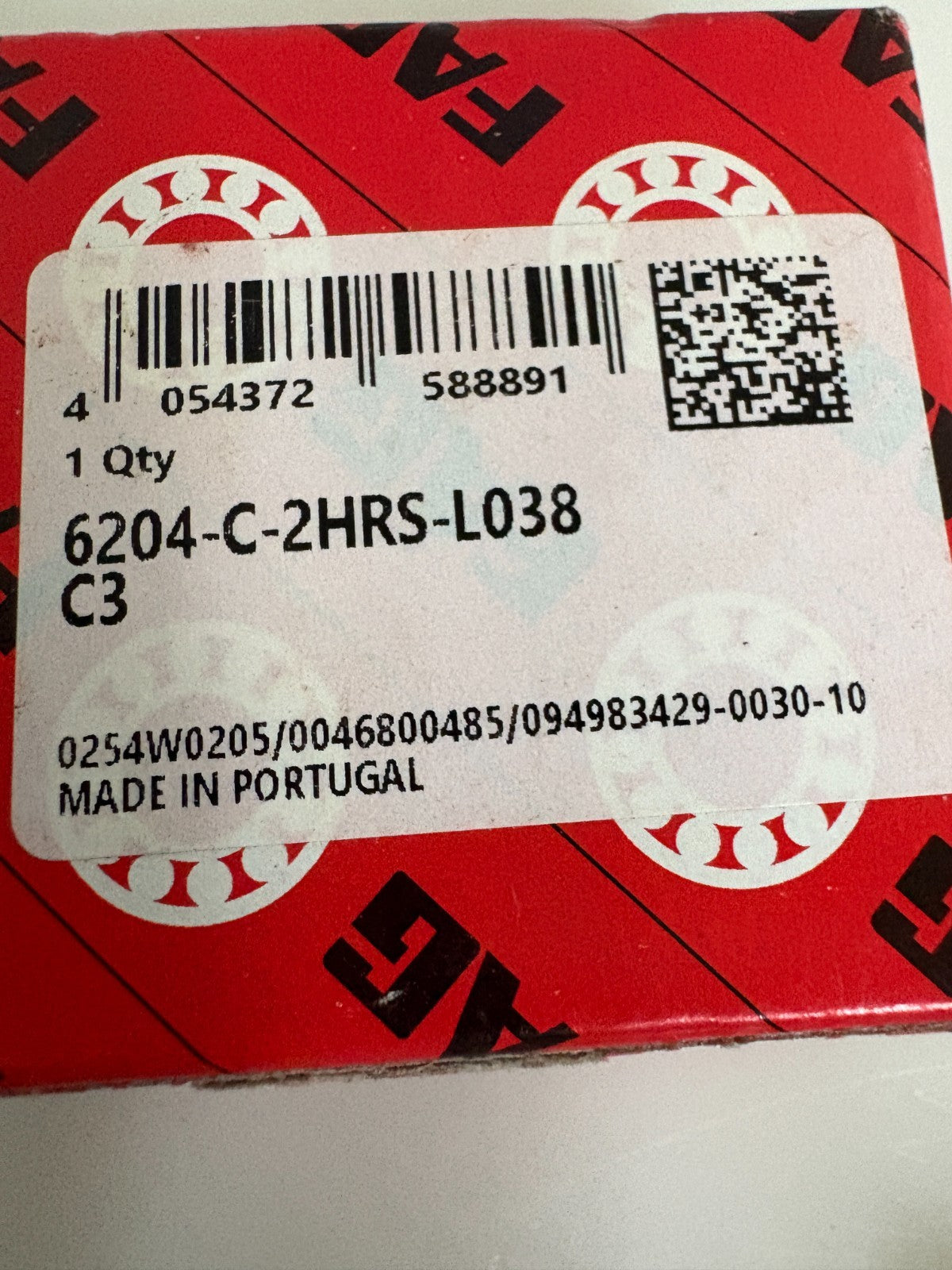 LOT OF 2 FAG DEEP GROOVE BALL BEARING 6204-C-2HRS-L038C32