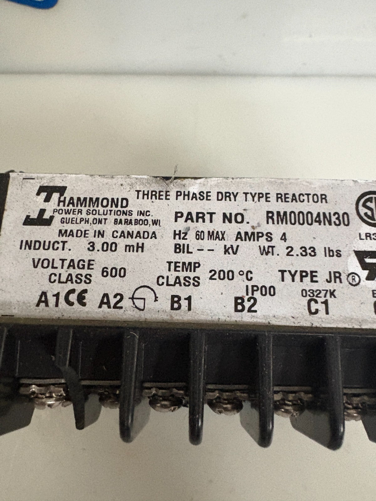 HAMMOND DRY TYPE REACTOR #RM0004N30