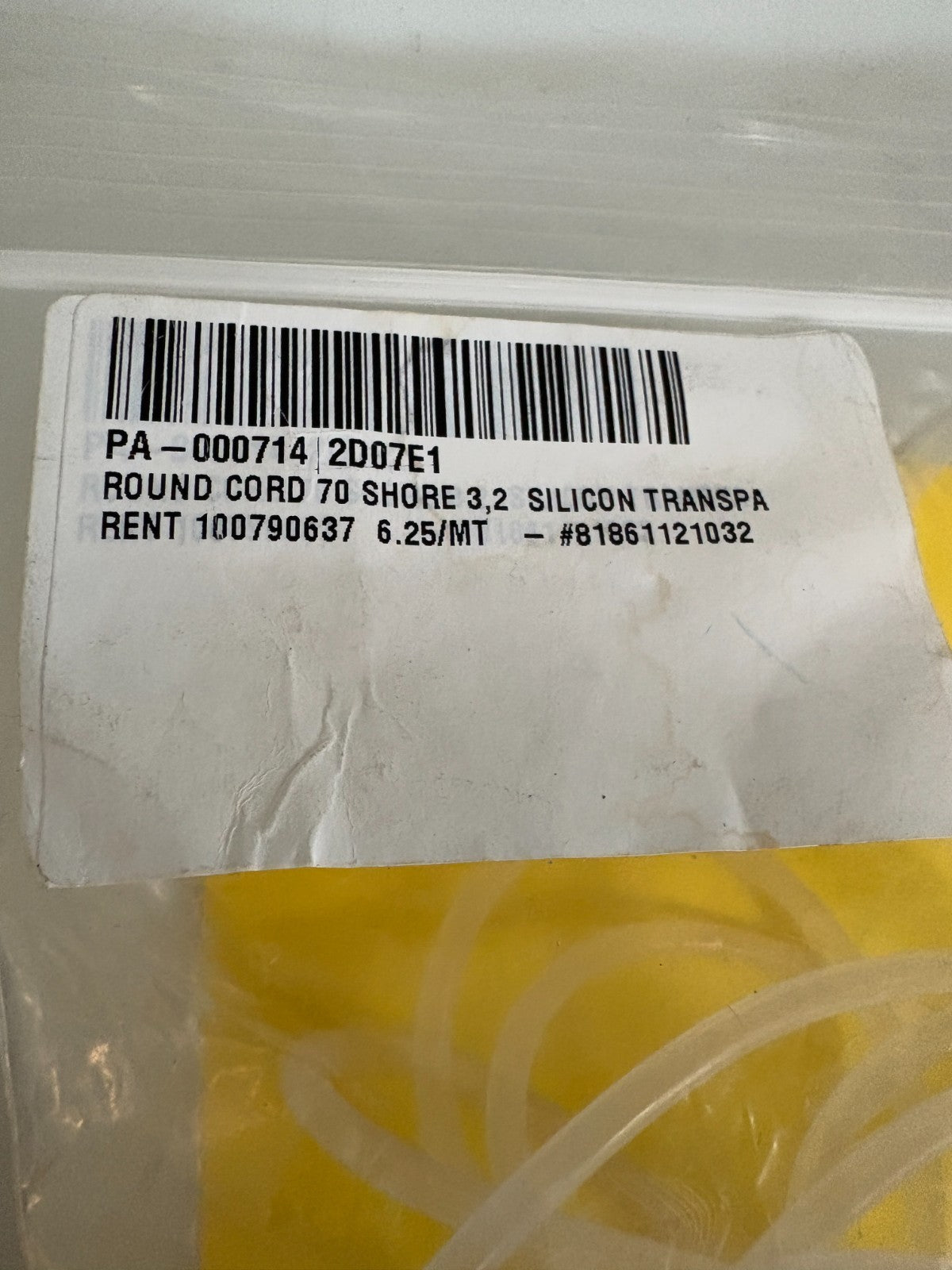 MULTIVAC ROUND CORD 70 SHORE 3,2 SILICONE CLEAR 6 METERS