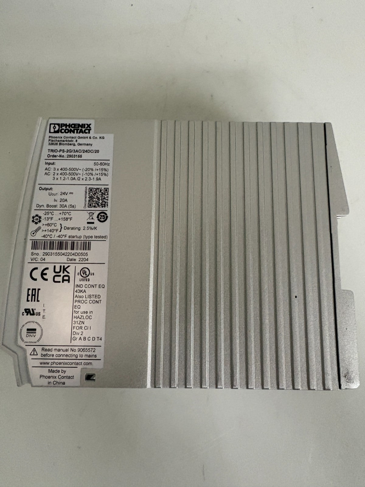 PHOENIX CONTACT POWER SUPPLY TRIO-PS-2G/3AC/24DC/20