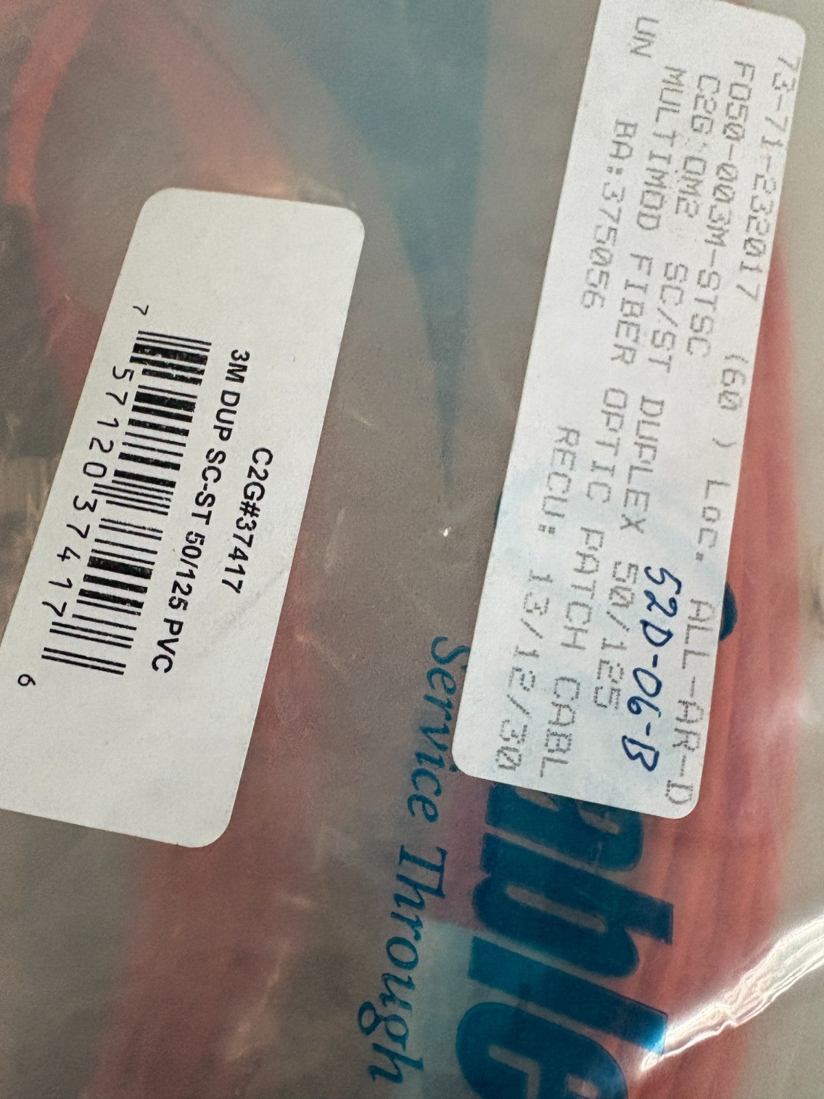 C2G MULTIMODE OPTIC FIBER CABLE MIX LOT 2X#37401 2M 1X#37430 1M 2X#37417 3M3