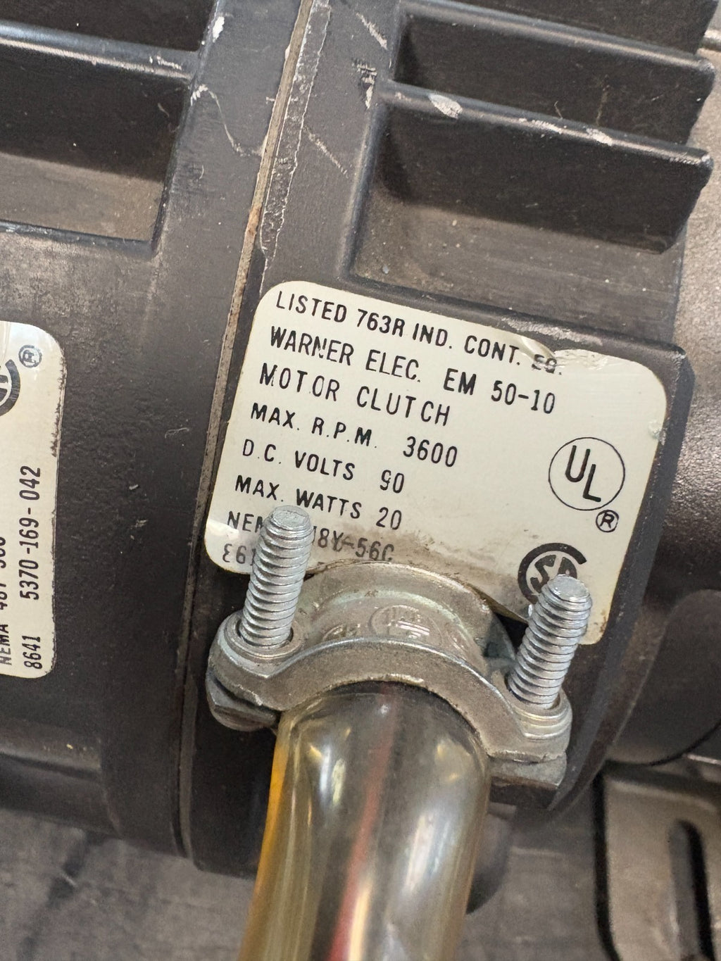 BALDOR DIRECT CURRENT MOTOR CDP3330 W/WARNER CLUTCH MOTOR EM 50-104
