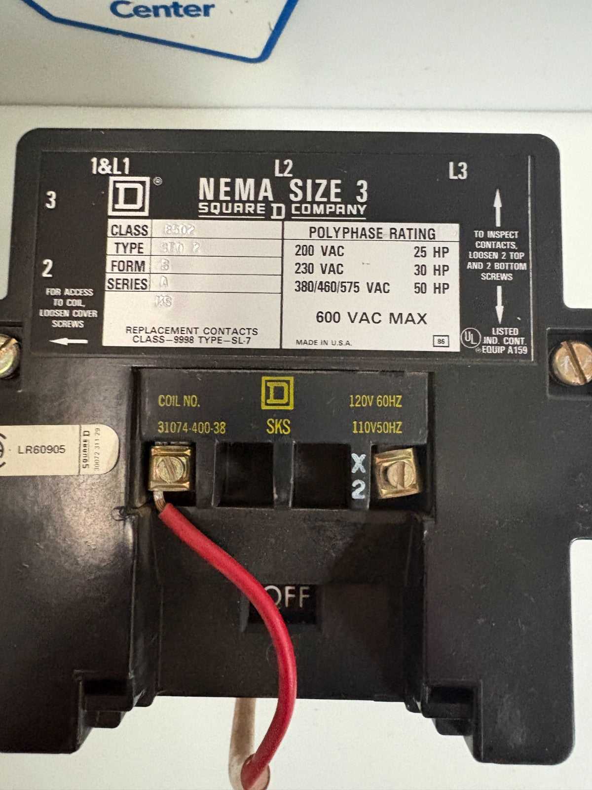 SQUARE D MOTOR STARTER SIZE 3 600V SEO 2