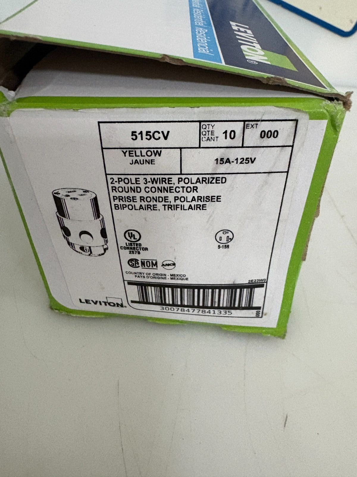 BOX OF 10 LEVITON 2 POLE 3 WIRE POLARIZED ROUND CONNECTOR 515CV3