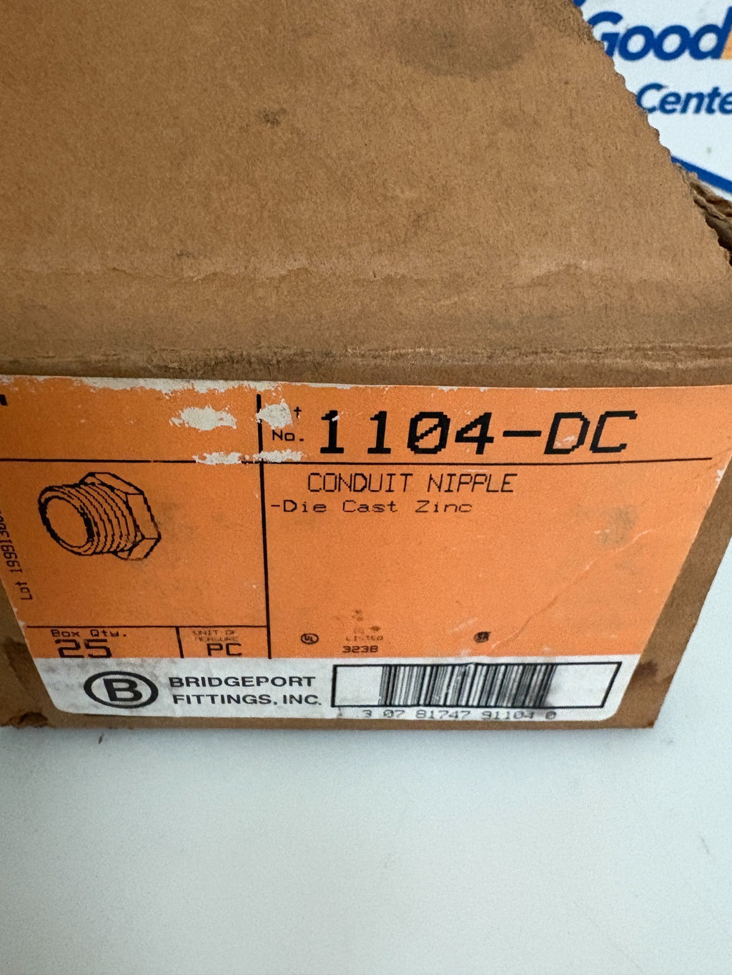 BRIDGE PORT FITTING DIE CAST ZINC 1" CHASE NIPPLE #1104-DC 16 IN BOX3
