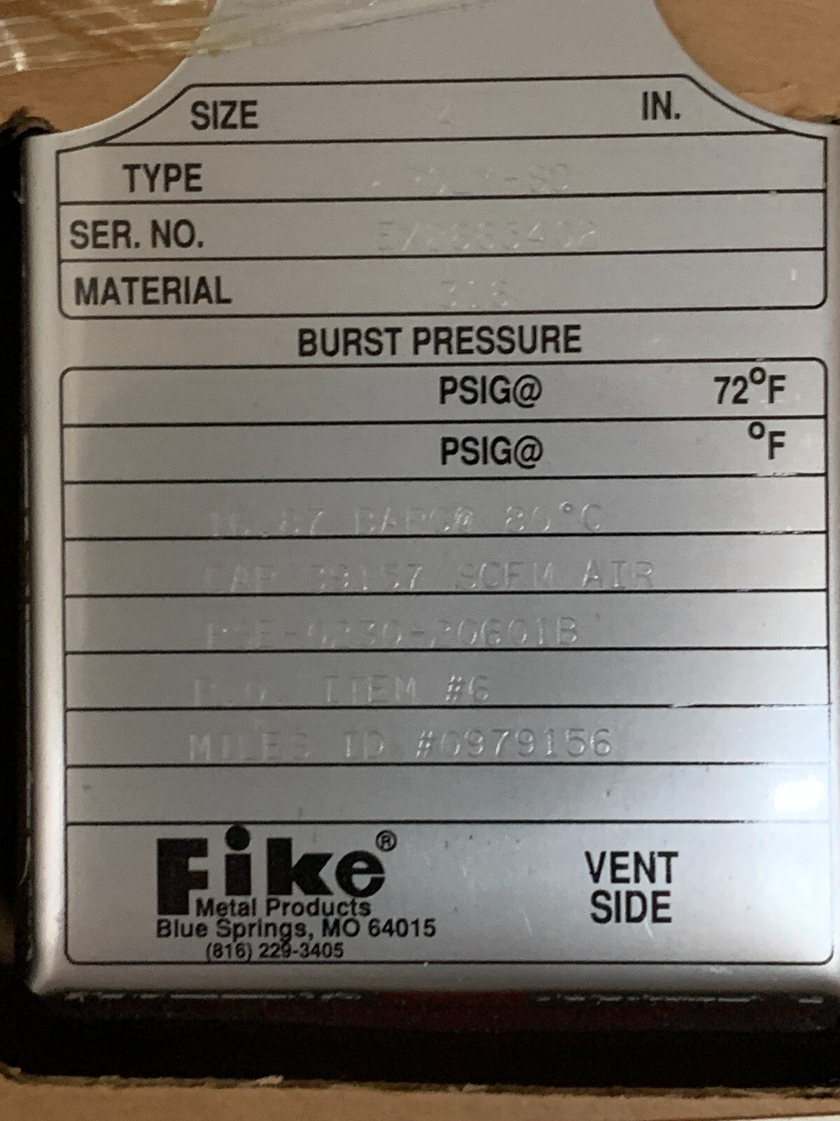 FIKE 4" RUPTURE DISC POLY-SD 316 16 BAR5
