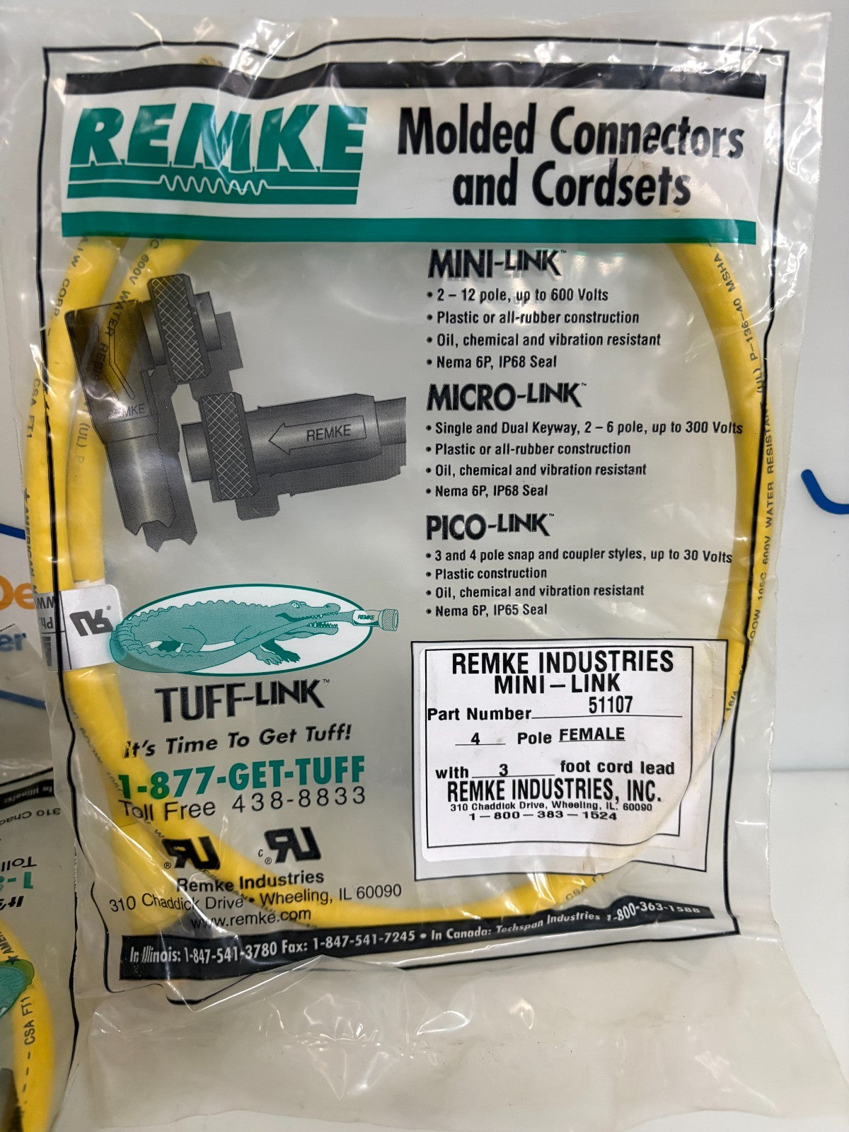 LOT OF 4 REMKE 4 POLE FEMALE 3' CORDSETS #51107