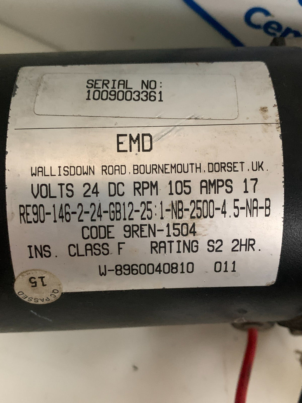EMD 24 VDC MOTOR RPM 105 17 AMPS RE90-146-2-24-GB12-251