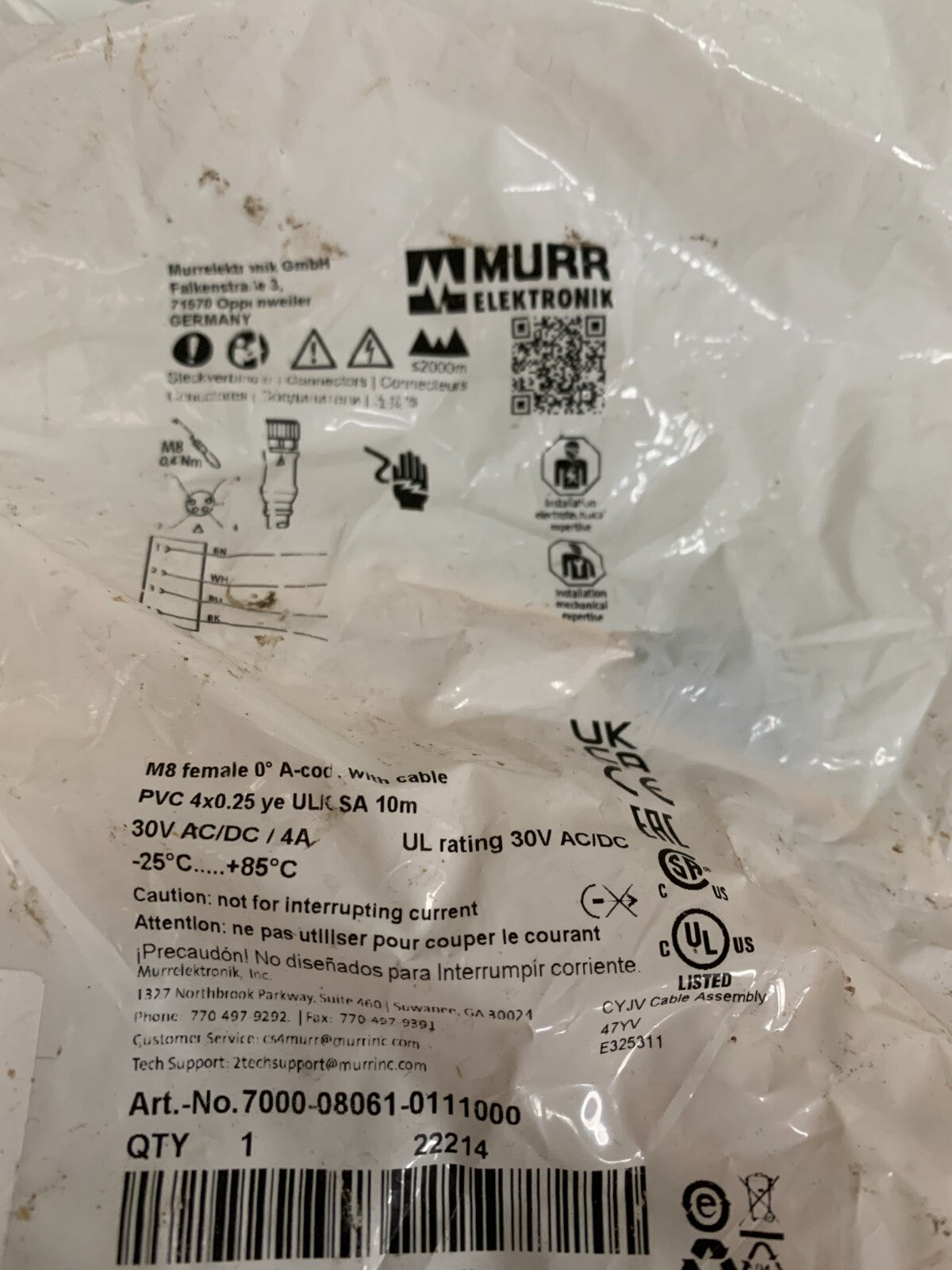 MURR ELEKTRONIK CONNECTOR CABLE 7000-08061-0111000