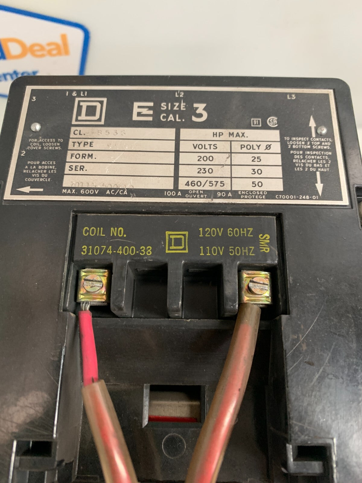 SQUARE D SIZE 3 STARTER CLASS 8536 TYPE SE01