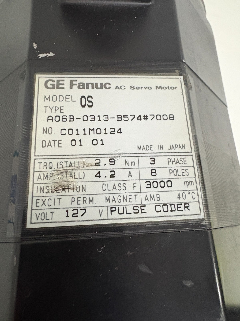 GE FANUC AC SERVO MOTOR MODEL OS TYPE A06B-0313-B574#7008