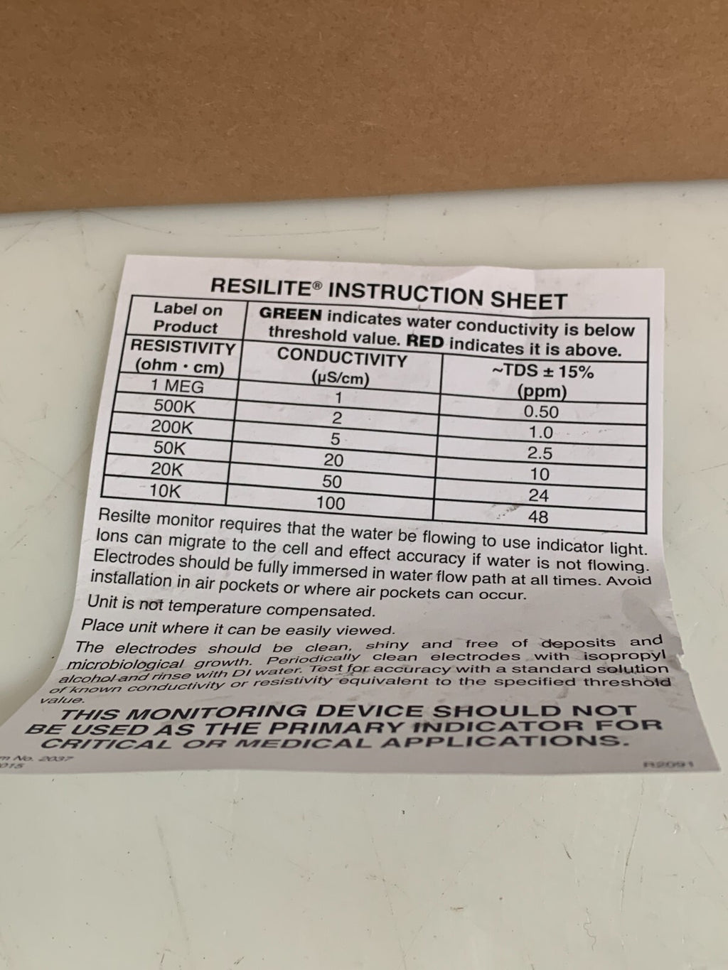 RESILITE R7031-200K WATER SENSITIVITY MONITOR 1/2" 200K New in box