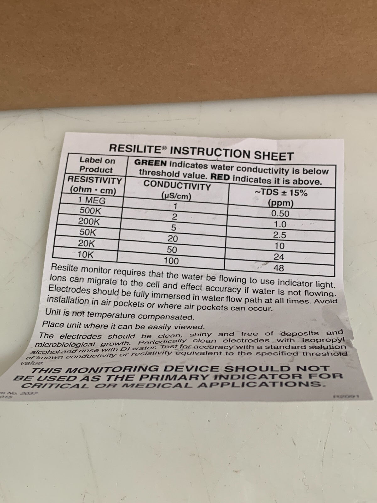 RESILITE R7031-200K WATER SENSITIVITY MONITOR 1/2" 200K New in box