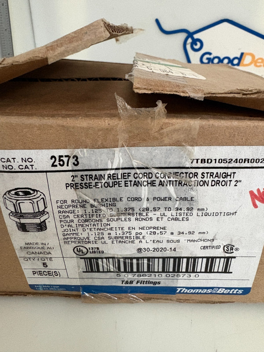 ABB THOMAS & BETTS 2" STRAIN RELIEF CORD CONNECTOR STRAIGHT #25733