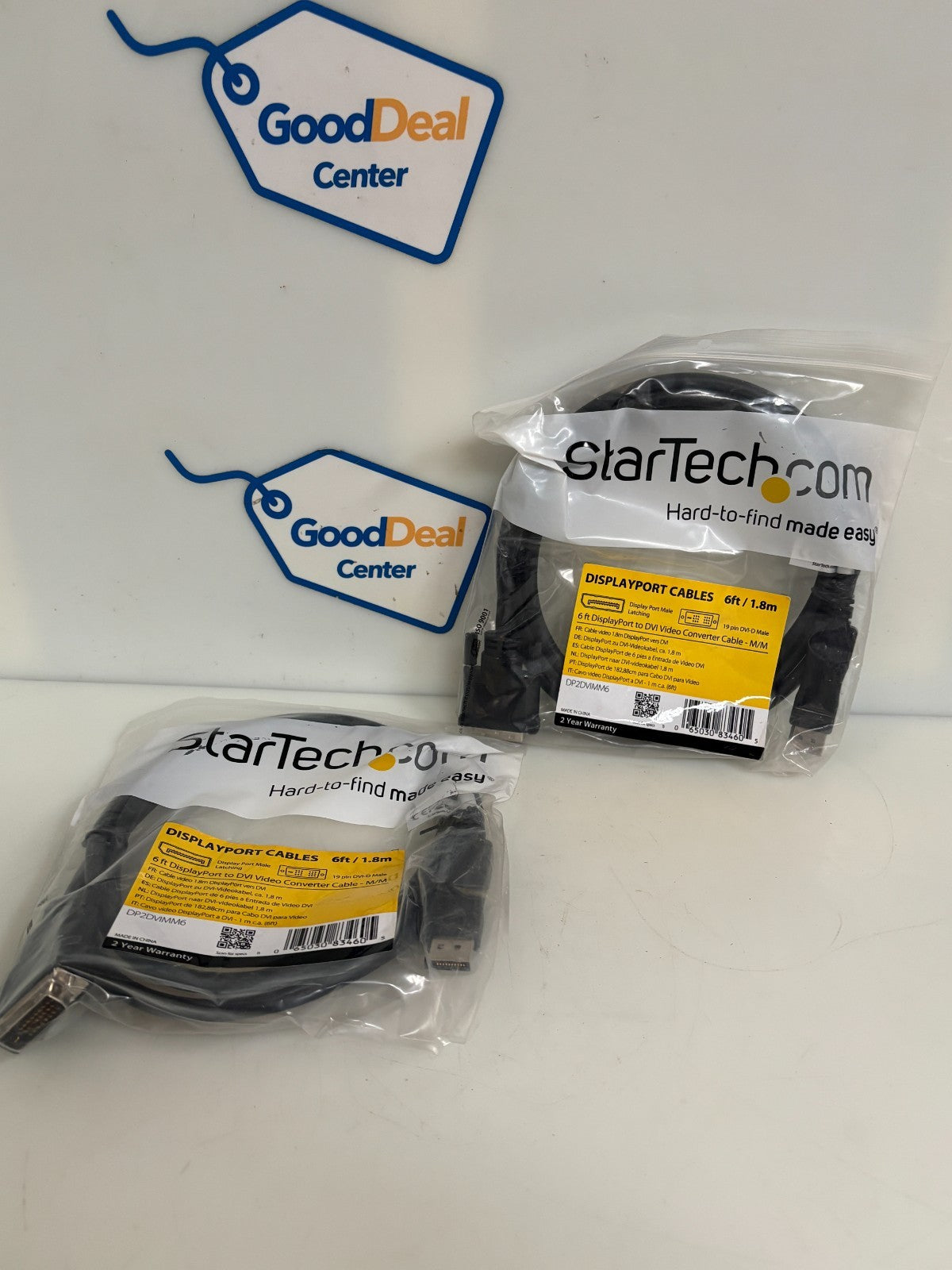 LOT OF 2 STARTECH DISPLAYPORT CABLE 6' DP2DVIMM60