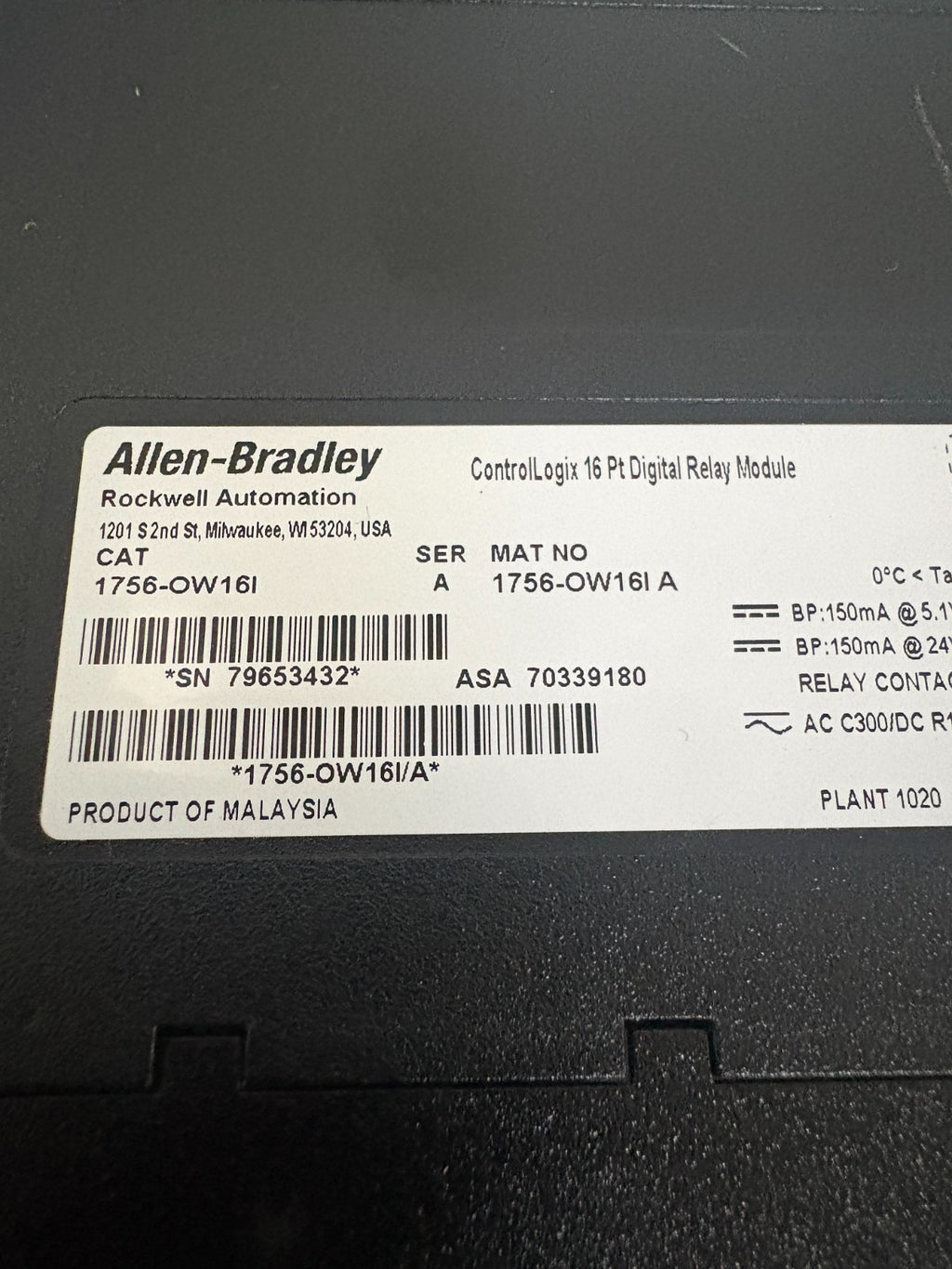 ALLEN BRADLEY OUTPUT RELAY CONTROL LOGIX 16PT DIGITAL RELAY MODULE 1756-0W16I A3