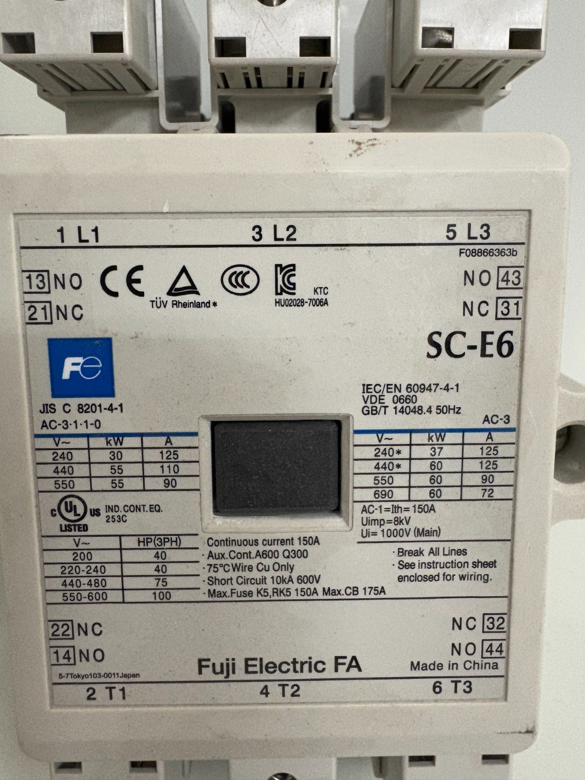 FUJI ELECTRIC AC CONTACTOR AC/DC 24V SC-E6