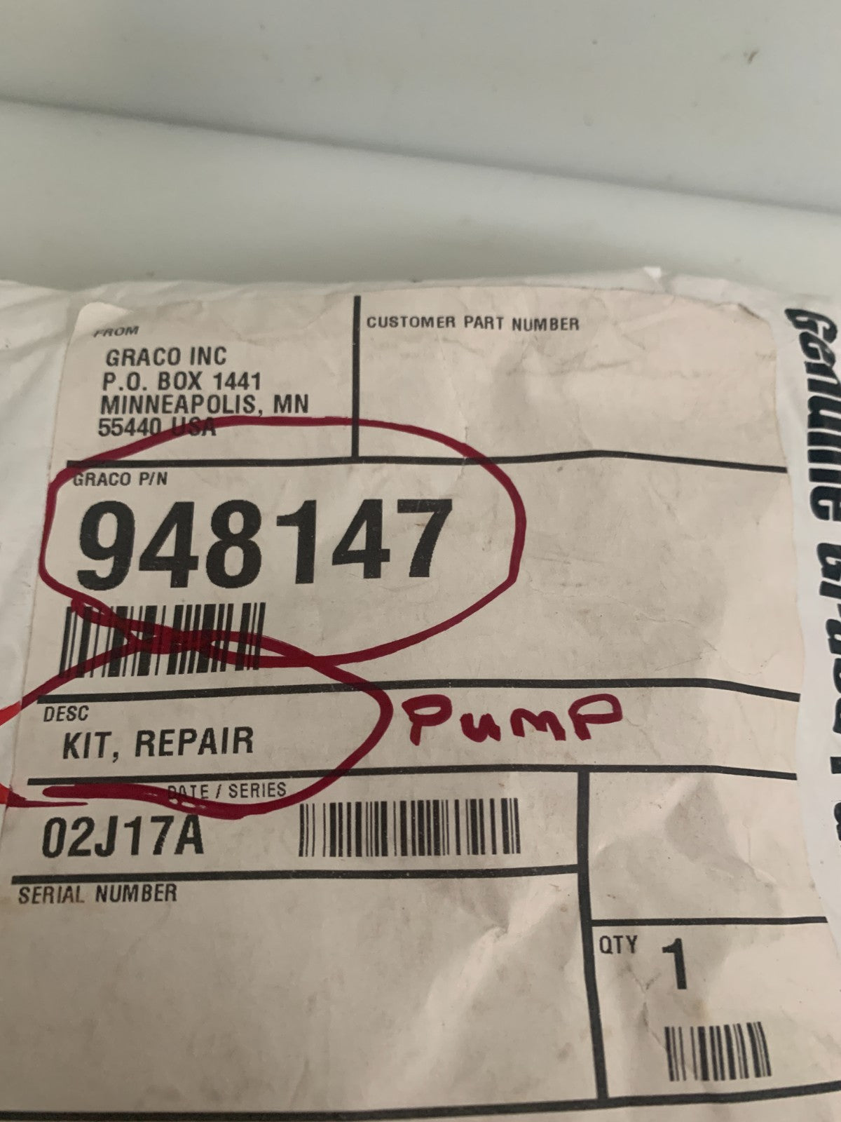GRACO PUMP REPAIR KT #948147