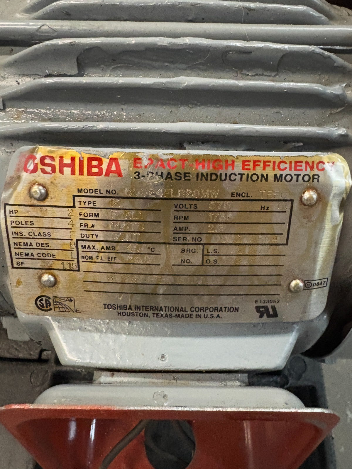 BUSCH ROTARY VANE VACUUM PUMP RC 0040-E506.1003 W/TOSHIBA MOTOR