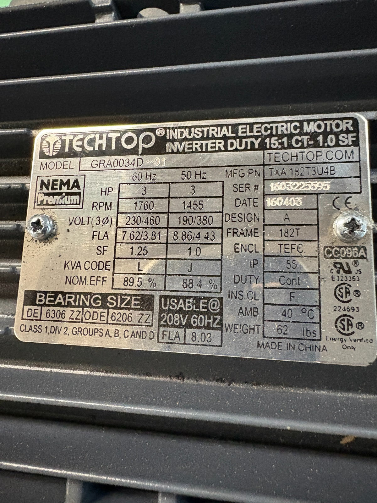 TECHTOP INVERTER MOTOR 3HP GRA0034D-01