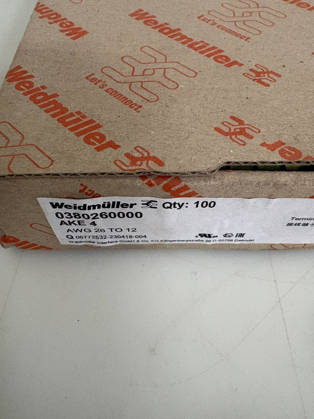 WEIDMULLER TERMINAL BLOCK 038260000 AKE 4 100 IN BOX2